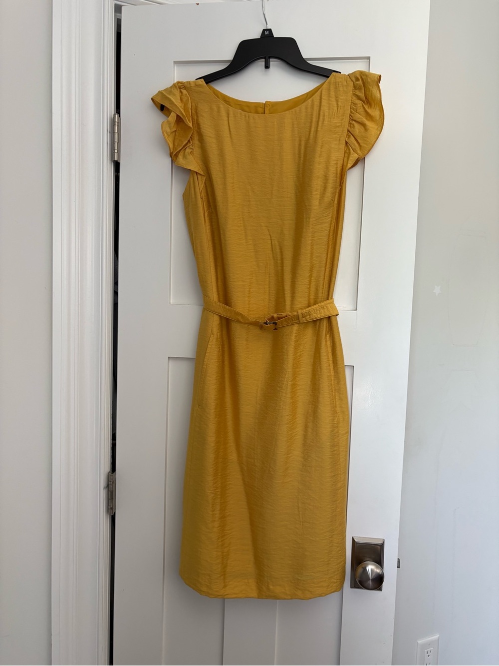 Anne Klein Mustard Ruffle-Sleeve Belted Midi Dress
